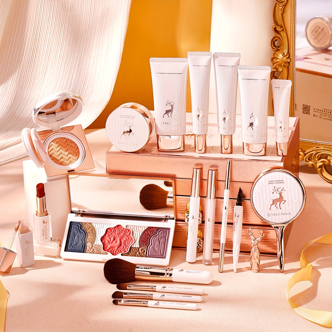 20pcs true gift set nude ivory bb cream concealer 9 color eyeshadow palette liquid eyeliner pen dual ended brow pencil mascara makeup brushes 4 prep serum hand lip balm sleep mask with hd greeting card details 4