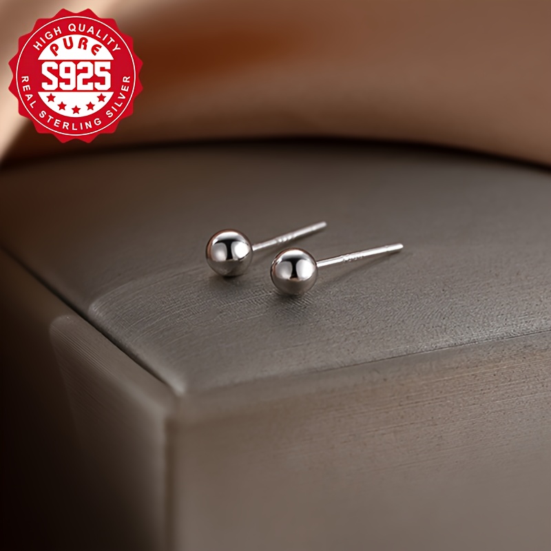 Women's S925 Silver Small Round Bead Earrings, Classic