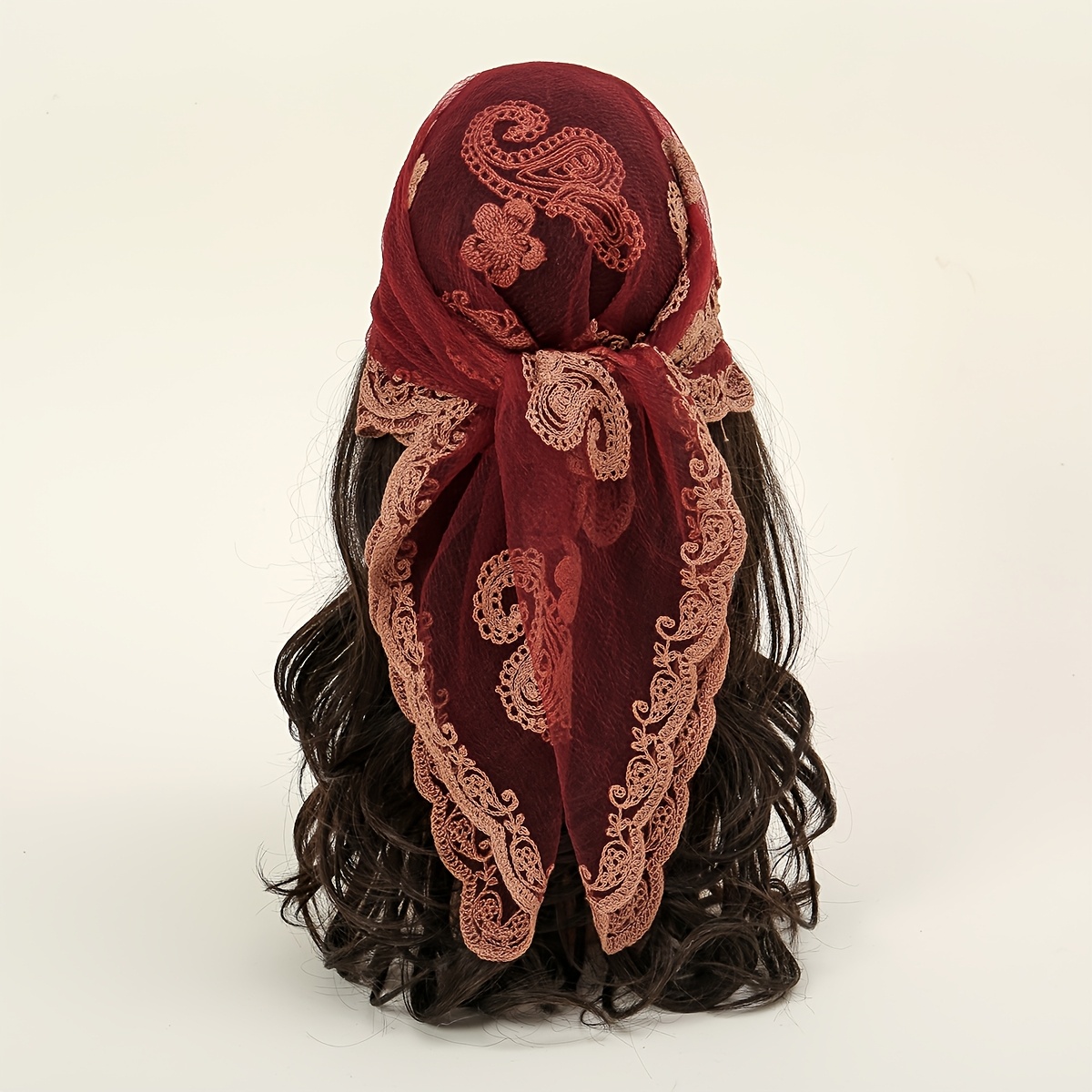 TEMU 1pc Versatile Lace Embroidered Headscarf, Used As A Head Wrap / Hairband / Neck Scarf / Shawl, Lightweight, Breathable, And Versatile Style