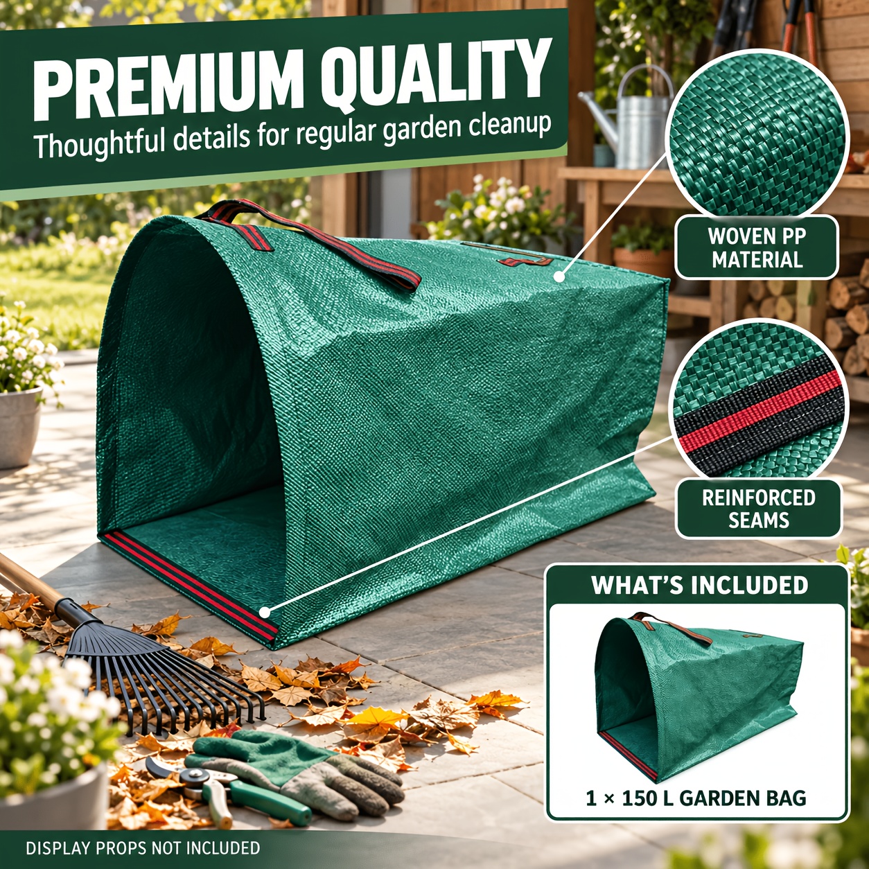 TEMU Large-capacity Green Garden Leaf Collection Bag With A Self-standing , Widened Handles For Easy Carrying, And Thickened Woven Material. Suitable