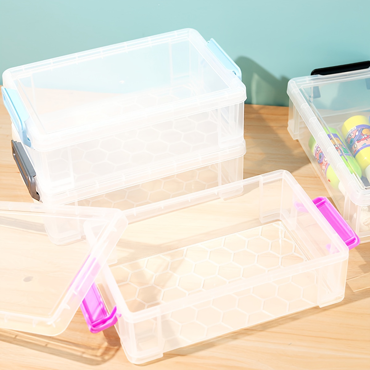 multipurpose transparent plastic storage box for art supplies calligraphy brushes and desktop organization non waterproof durable material
