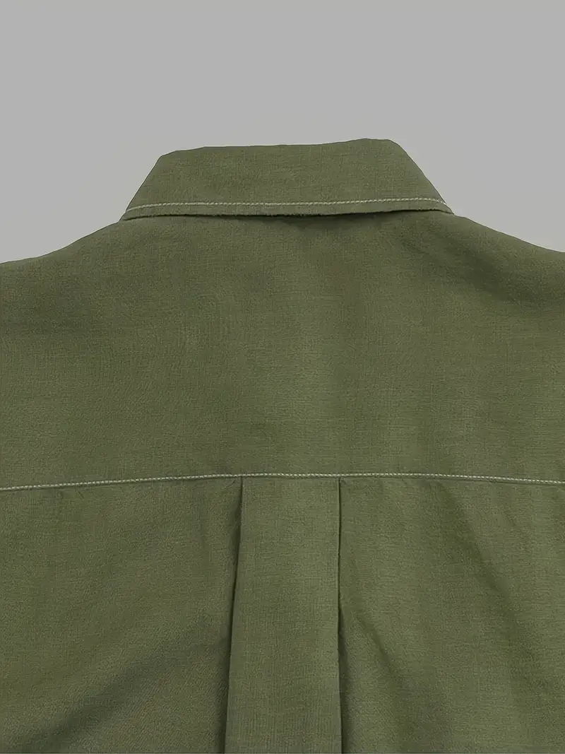 mens olive green white contrast dress shirt classic collar h size fit long sleeve button up button collar shirt for business casual outdoor casual attire machine washable formal blouse Product details 14