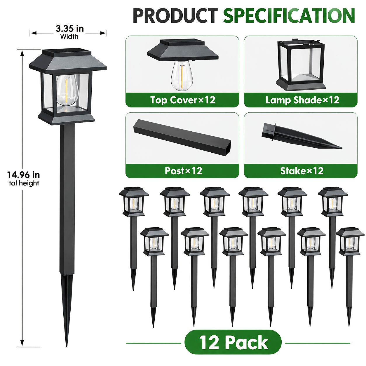 TEMU 12pcs Solar Lawn Lights, Led Solar Lights, Ip65, Suitable For Decorating Yards, Walkways, Homes, And For Festivals Such As Carnival, Easter,