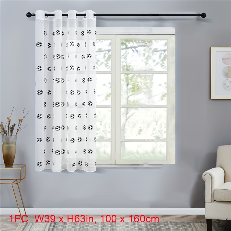 Image of 1pc Cute Cartoon Football Sheer Curtains For Kids - Perfect Living Room Bedroom Decor And Gift Idea