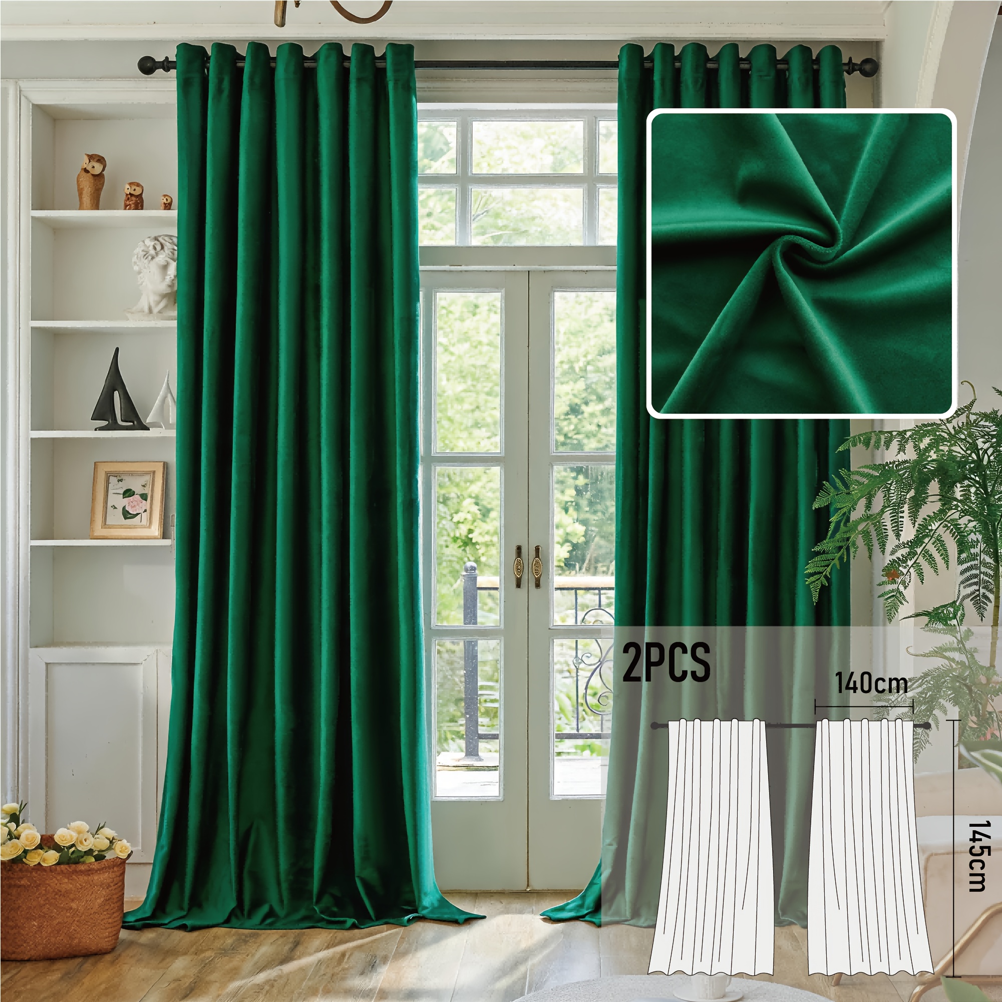 Image of 2 Panels Luxury Velvet Curtains, Grommet Blocking Window Drapes, Drapable Thermal Insulated Soundproof Curtains For Bedroom Living Room Home Decor