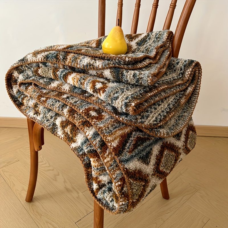 1pc Bohemian Plush Throw Blanket - Ultra-Soft All-Season Luxury Bedspread with Brown, Beige, Blue-Green Geometric Patterns - Machine Washable Couch, Dorm, Office, Travel Blanket - Lightweight & Warm Home Decor, Blanket for Bed, Dorm Room Bedding, Fantasy Themed Decor, Skinfriendly Fabric, Office Comfort, Boho Chic Decor, Durable Material, Office Workers