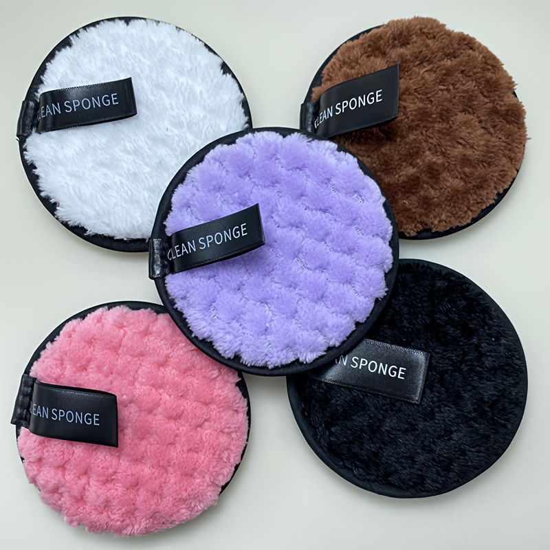 5pcs Round Double-sided Plush Facial Cleansing , Reusable And Washable Makeup Remover Pads, Face - Comfortable, , Facial Cleansing