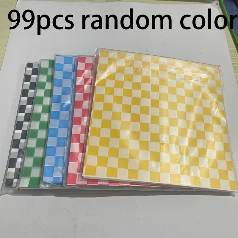 TEMU 99 piezas de papel con estampado de tablero de ajedrez, colores aleatorios, papel antiadherente para envolver alimentos, papel para hamburguesas