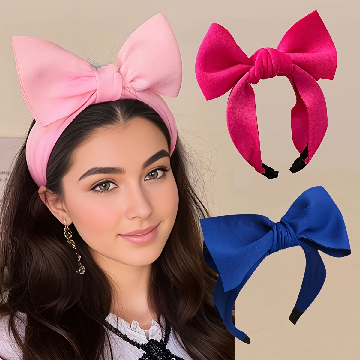 

Y2k Sweet Style Fabric Headband For Women, Large Bowknot Hairband, Hair Accessory For Face Washing And Festive Dress Up, Solid Color Bow Tie Hairband - Single Piece