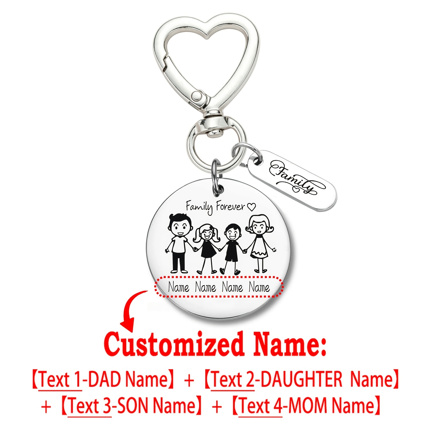 TEMU Customize 1pc Stainless Steel Keychain Love Heart Spring Key Chain Gift Character Name Customization Birthday Christmas Father's Day