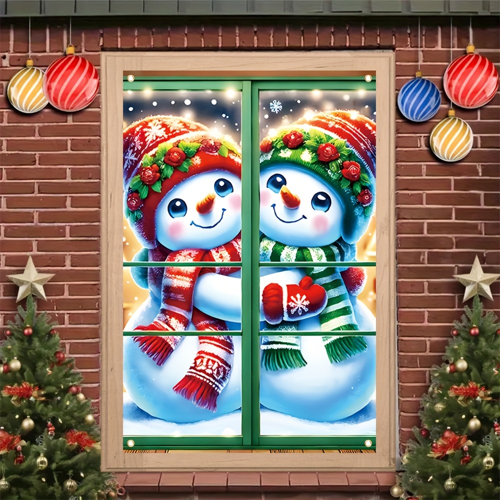 

Merry Christmas Snowman Window Cling - 31.4" .2" Polyester Decoration, Indoor & Outdoor Holiday Decor, Party Banner