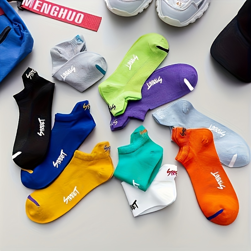 TEMU 10 Pairs Men's Spring Summer Thin Boat Socks Student Letter Ear Mesh Breathable Sweat-absorbing Trendy Short Socks, Sweat-resistant