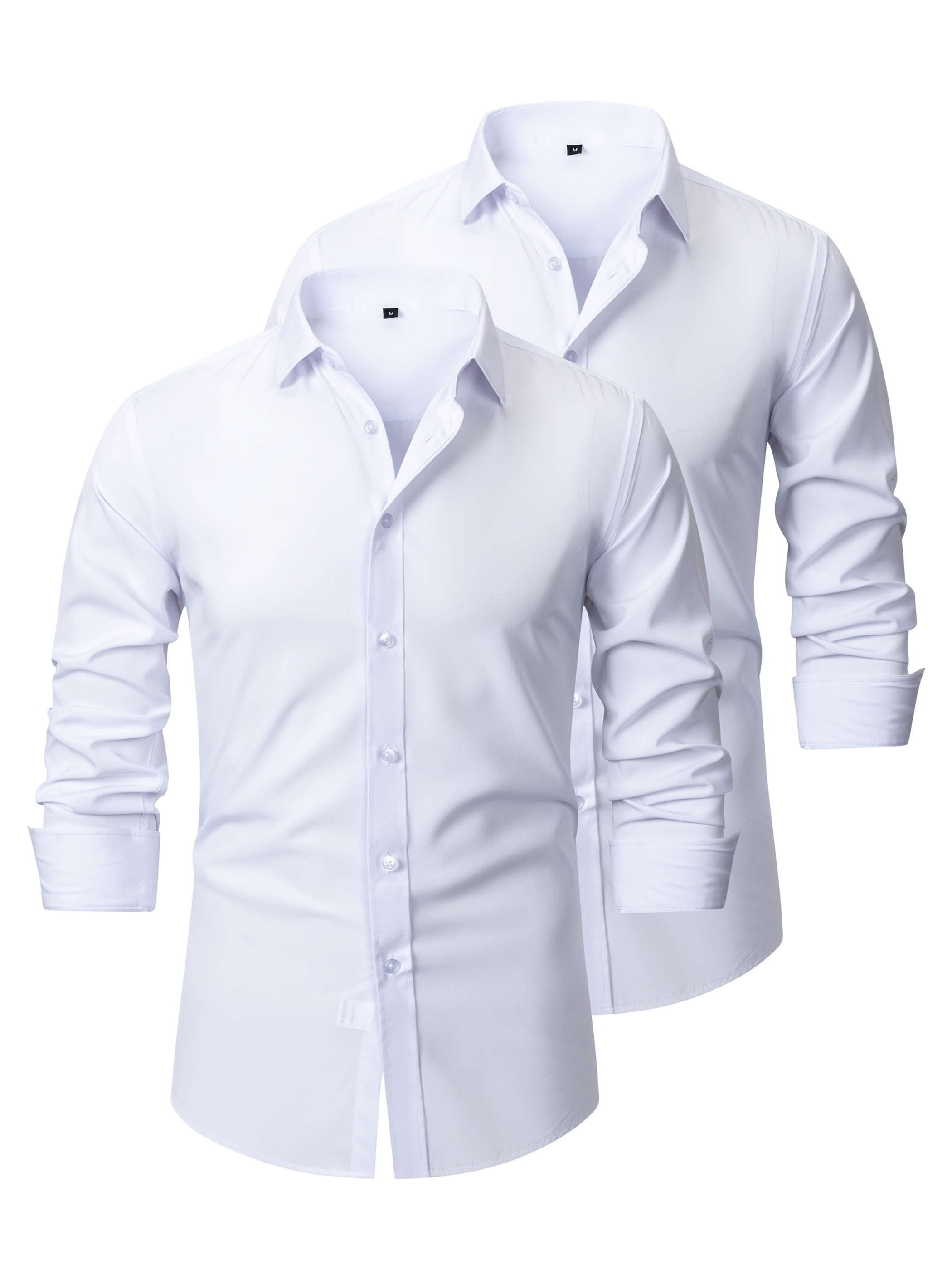 Conjunto de 2 camisas de manga larga para hombre, elásticas, ideales para negocios y ocasiones formales, sin arrugas, se pueden usar de forma casual o para ir al trabajo.