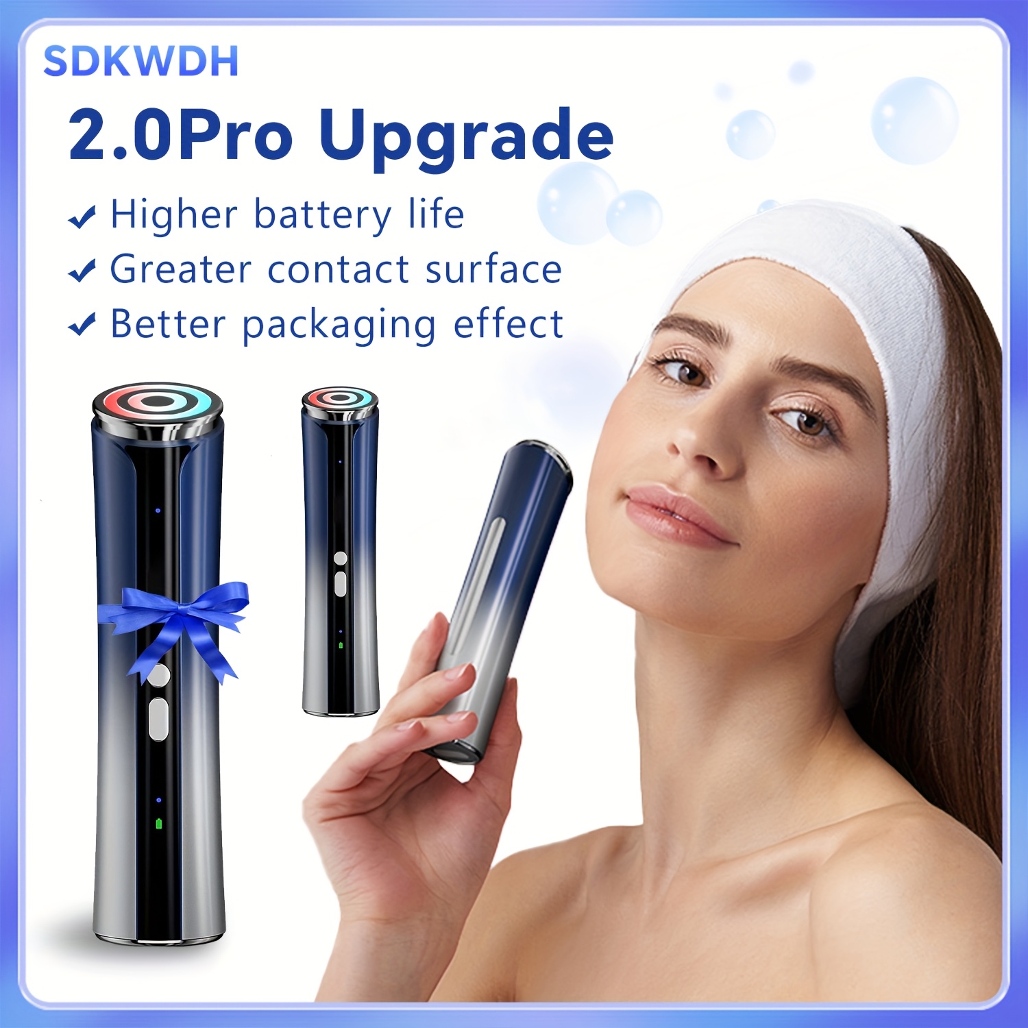 TEMU 2025 Model - 6-in-1 Blue + White Facial Skincare Massage Device, High-frequency Massage Equipment, Suitable For Face, Eyes And Neck. For Valentine's Day And Day.