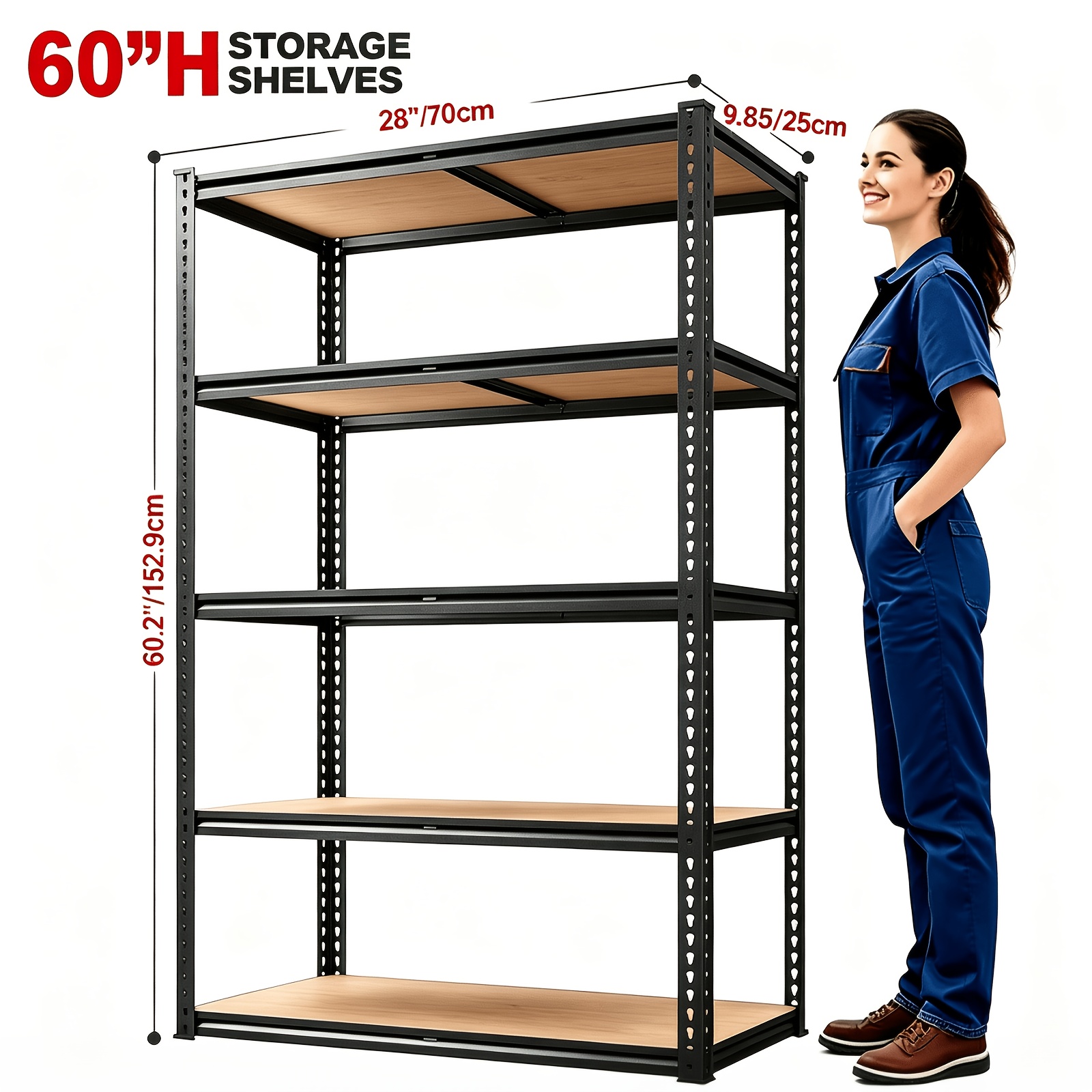 TEMU 72"/60"h Garage Shelving Storage Shelves 5-tier, 72" H X 35.5" W X 16" D, 2000lbs Capacity Heavy Duty Adjustable Storage Shelve For Closet,
