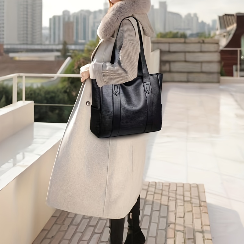 

Women's Fashion Pu Leather Tote Bag, Minimalist Shoulder Handbag, Large Capacity Chic Bag