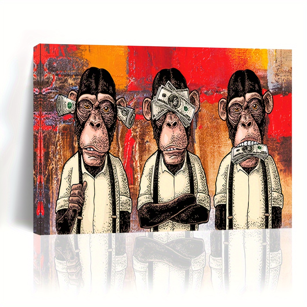 

1pc Wooden Framed Canvas Painting, Funny Monkey Wall Art, Wall Art Prints With Frame, For Living Room & Bedroom, Home Decoration, Festival Gift For Her Him, Ready To Hang