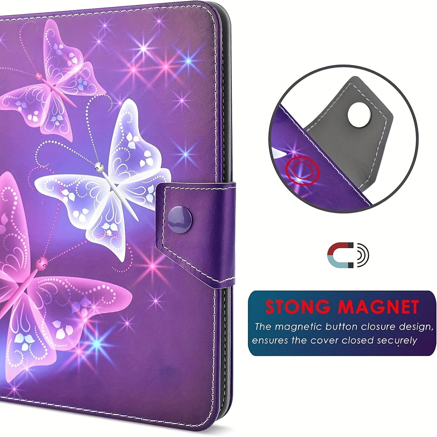 

Universal 10.1" Tablet Folio Case – Protective Leather Stand Cover With 4 Fixed Rings For 9.6-10.5" Android/ios/windows Tablets, Secure Magnetic Closure, Portable Travel Design, Purple Butterfly