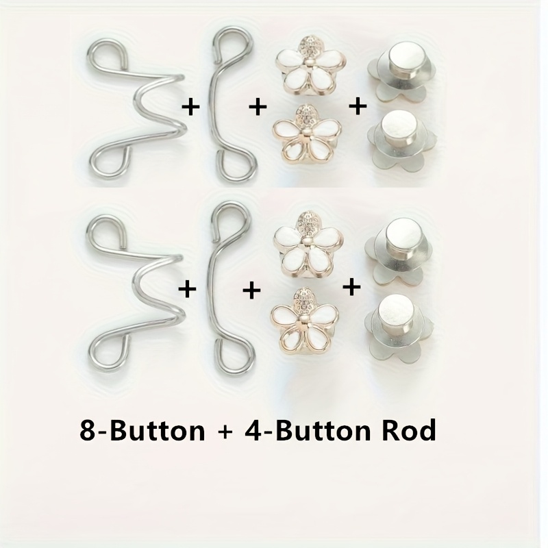 TEMU 2 Sets Of 12pcs (8-button + 4-button Rod) Floral Waistband Tightener - No-sew, Detachable, Adjustable Jeans Waist Extender, Decorative Alloy