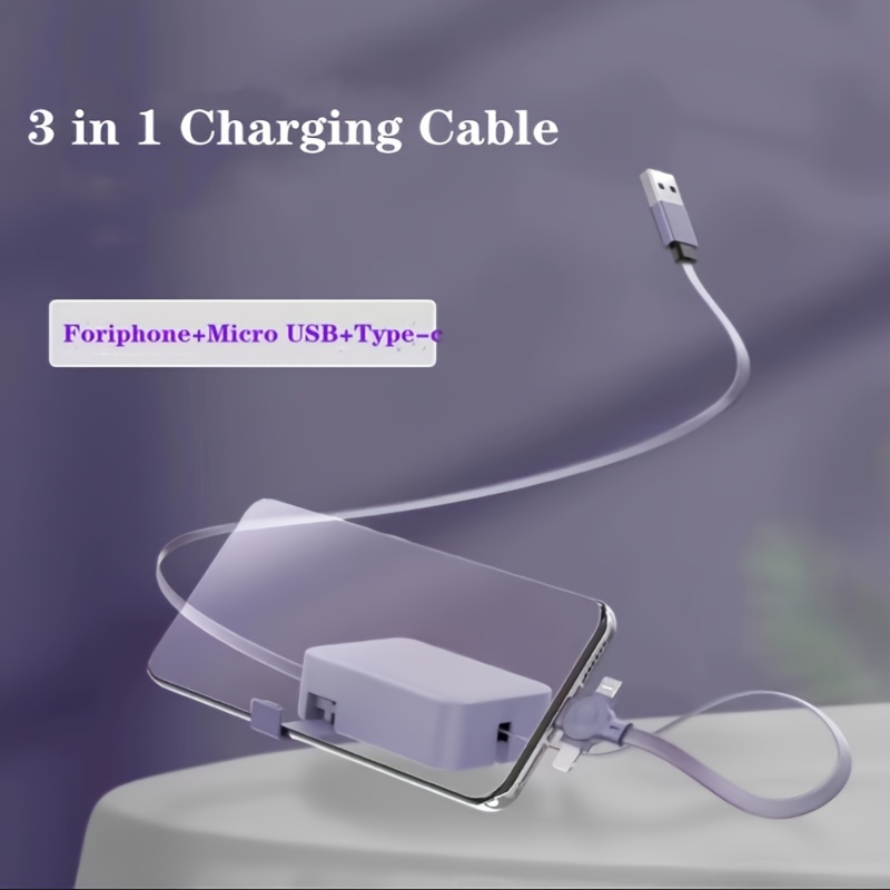 3 in 1 retractable multi function charging cable with usb connector fast charge data sync for smartphones details 7