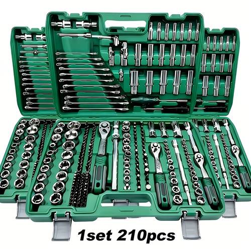 210 40pcs heavy duty professional tool set with 1 4 3 8 1 2 drive sockets ratchet metal tool kit suitable for automotive repair tool