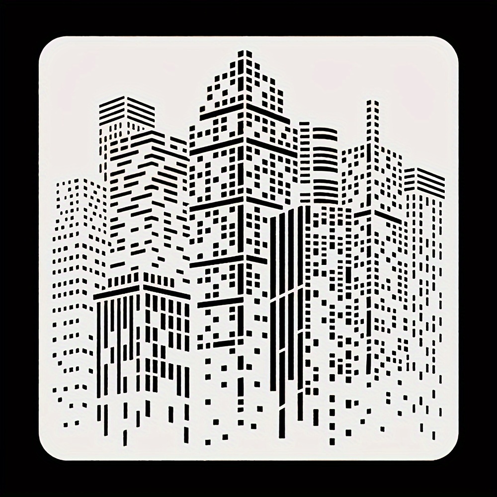 

City Buildings Stencil - 11.8x11.8inch Plastic Pet Painting Stencil - Large Square Stencil - Modern Buildings Template - Reusable - Washable - For Indoor And Outdoor Projects