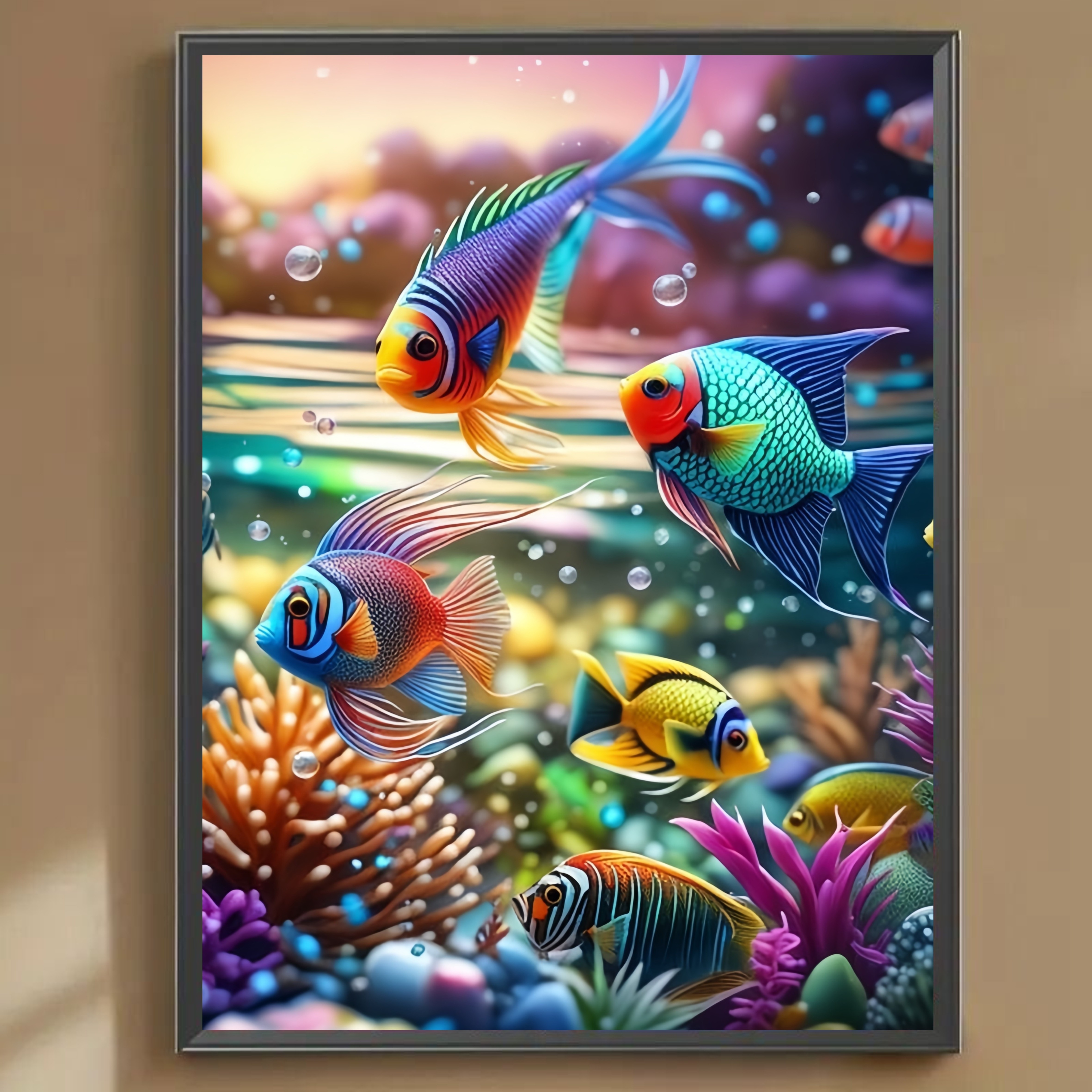 

5d Art Kit For Adults Beginners, Colorful Fish Full Circle Diamond Art Painting Kit For Home Furnishings Wall Decoration 11.81x15.7in