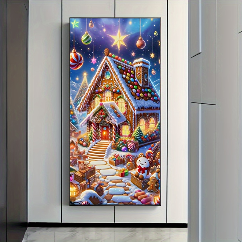 

5d Christmas House Diamond Painting Kit, Round Acrylic Diamond Mosaic Embroidery Stitch Diy Art Craft, Full Drill Wall Decor, 1pc 50x110cm