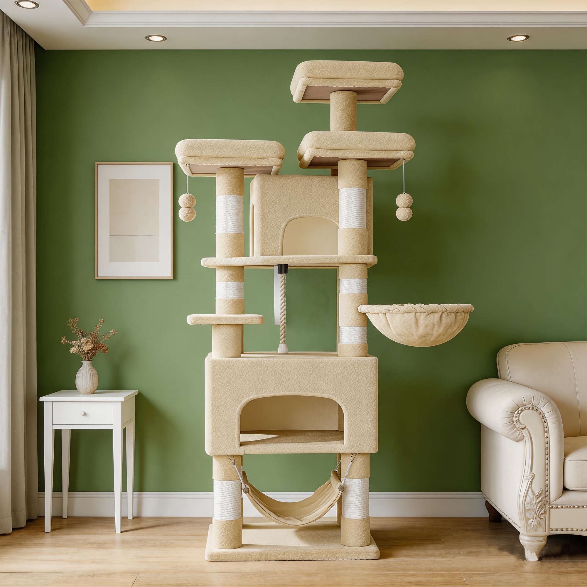159cm Large Indoor Cat Tree, -tiered Scratching Posts, Thickened Sisal Posts, 3 Platforms For Cats To , Beds, And Scratching Posts That Can 6-