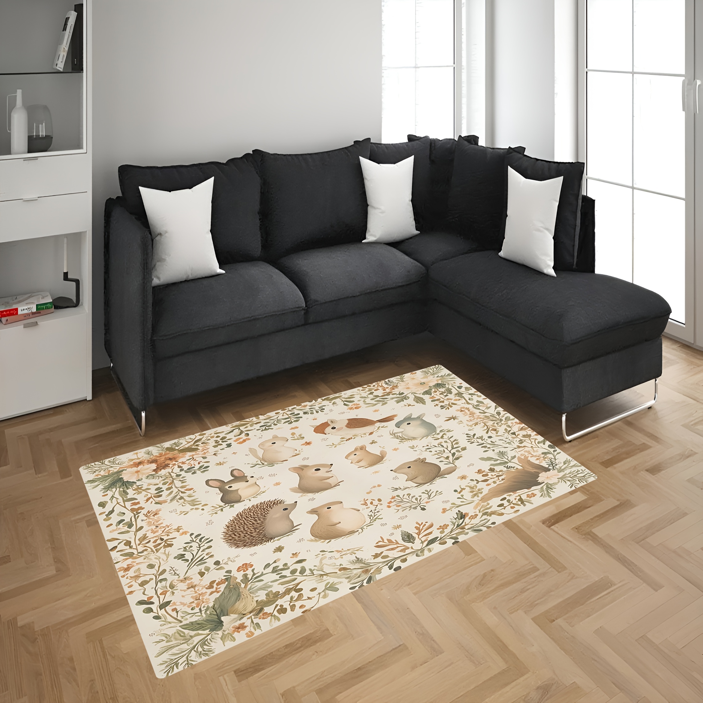 TEMU 1pc Tapis de Décoration et Forêt: Animaux et Plantes Paysage pour Chambre, Cuisine, Salon ou Salle à Manger en Peluche Courte - Disponible en