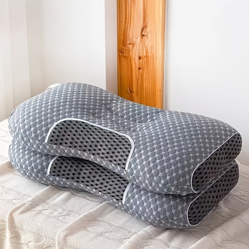 Image of 2pcs Ergonomic Cervical Sleep Pillows, Honeycomb Breathable Fabric With Targeted Neck Support, Must-have For Home Or Dorm Bedroom