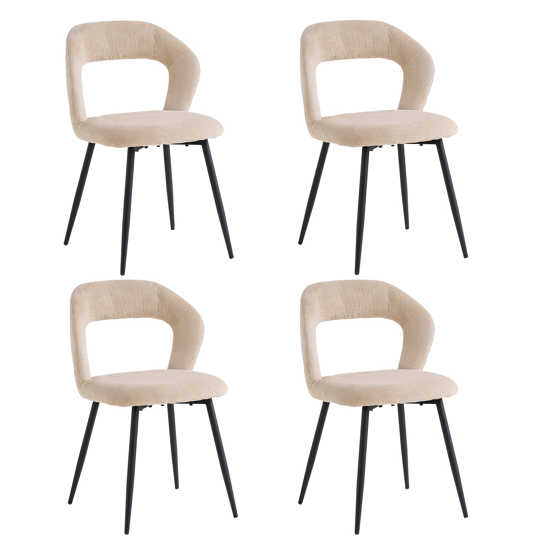 Egoonm Set Of 4 Linen Fabric Dining Chairs With Metal Feet