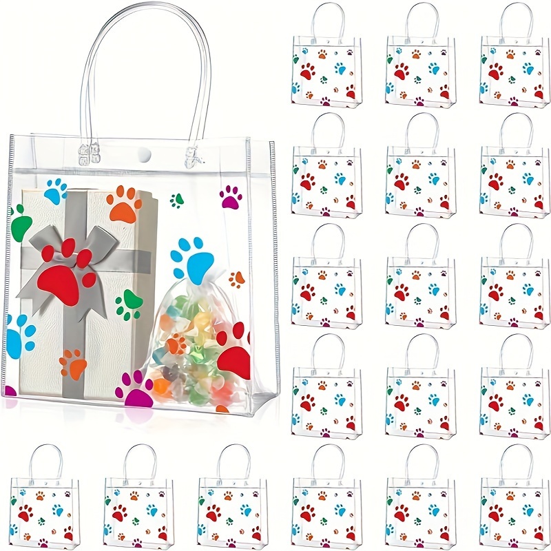 

10-pack Dog Paw Print Clear Pvc Tote Bags With Snap Button For Party Favors, Transparent Gift Bags, Reusable, For Wedding, Birthday, Bridal Shower, Anniversary And Holiday Events - Gdgdsy