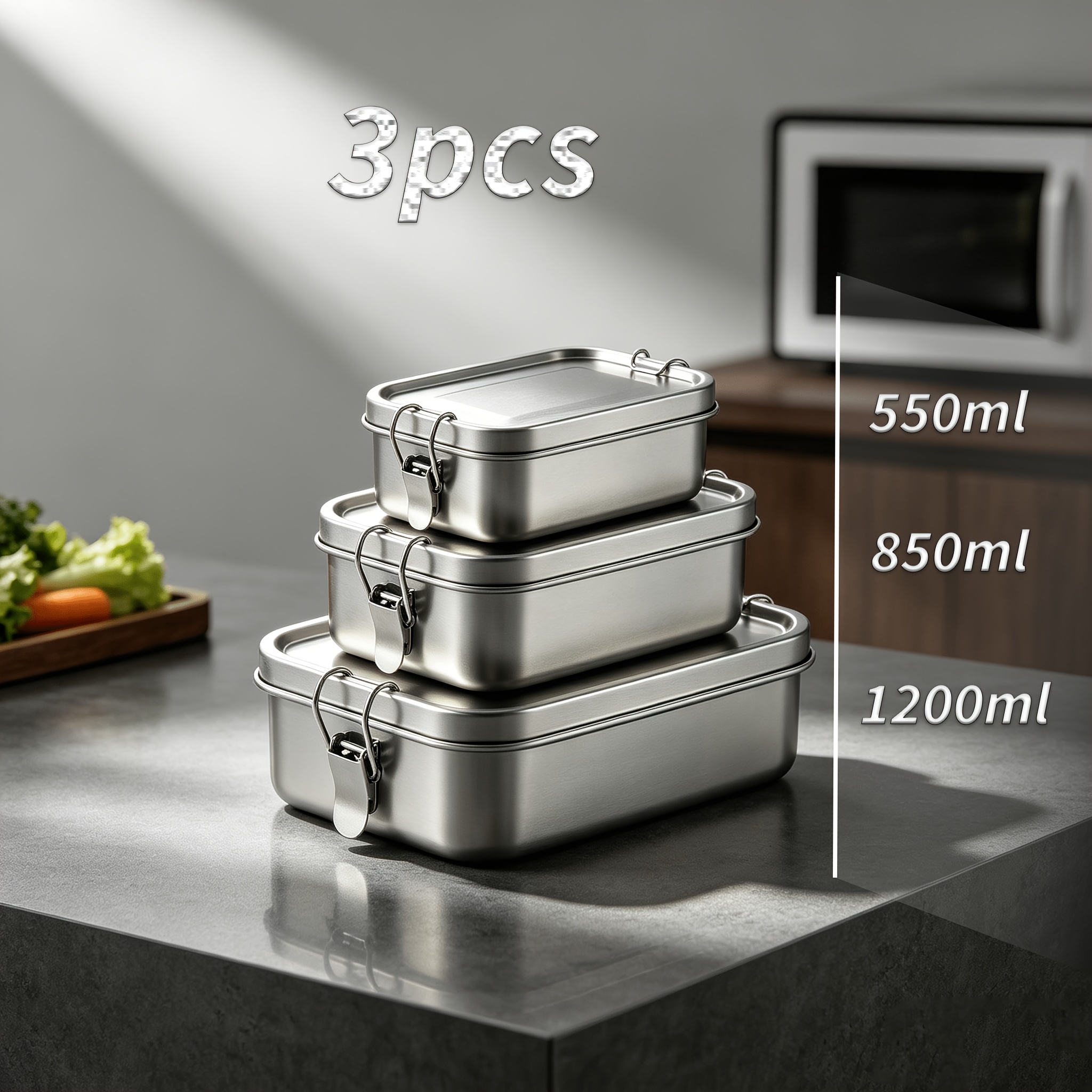 TEMU 1/2/3pcs Stainless Lunch Box, Large Capacity Bento Box With Lid, Outdoor Storage Box, Food Container &