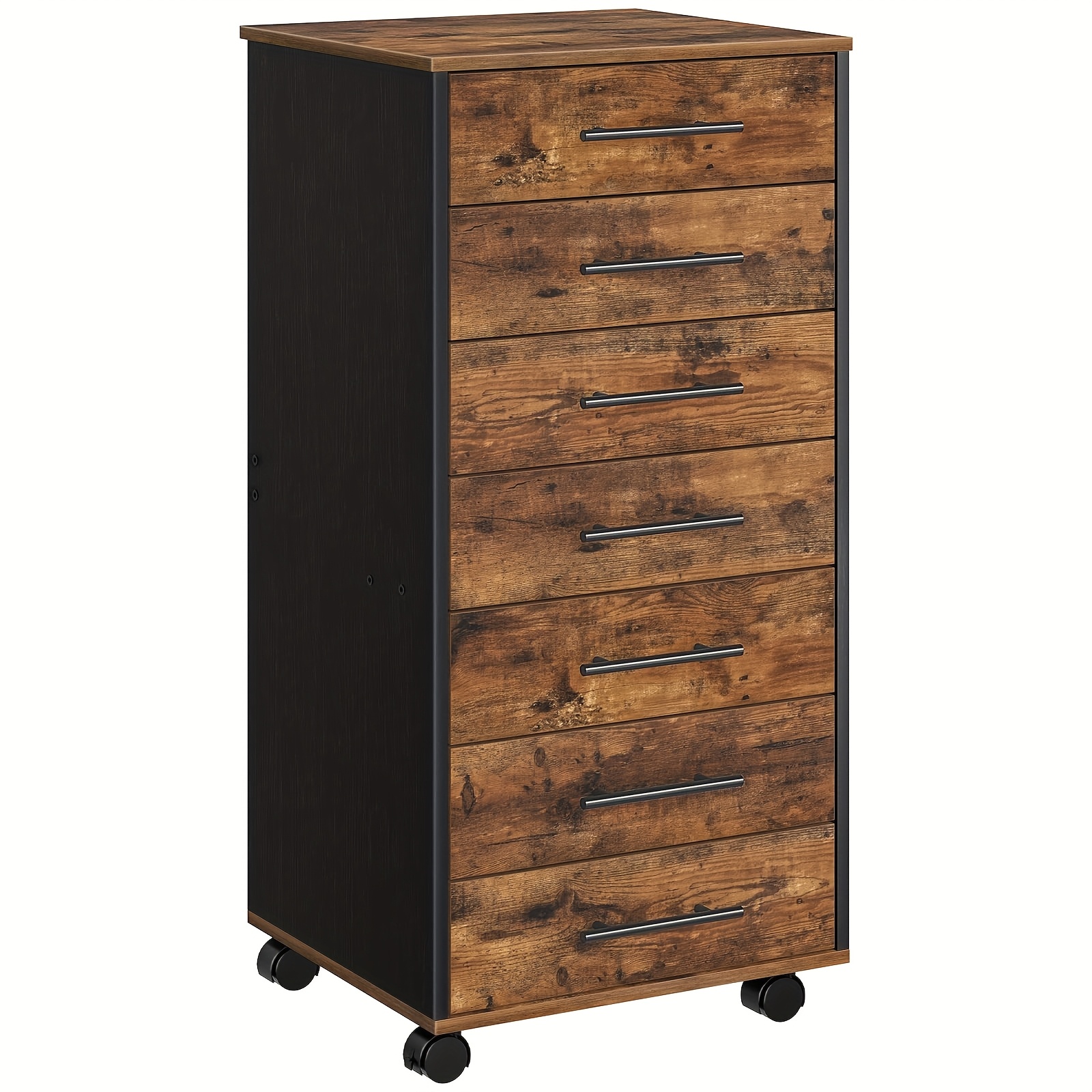 Image of Mobile Filing Cabinet With 7 Drawers, Wooden Office Cabinet, Office Furniture With Drawers, Storage Container, For Office, Study, Easy Assembly, And Black