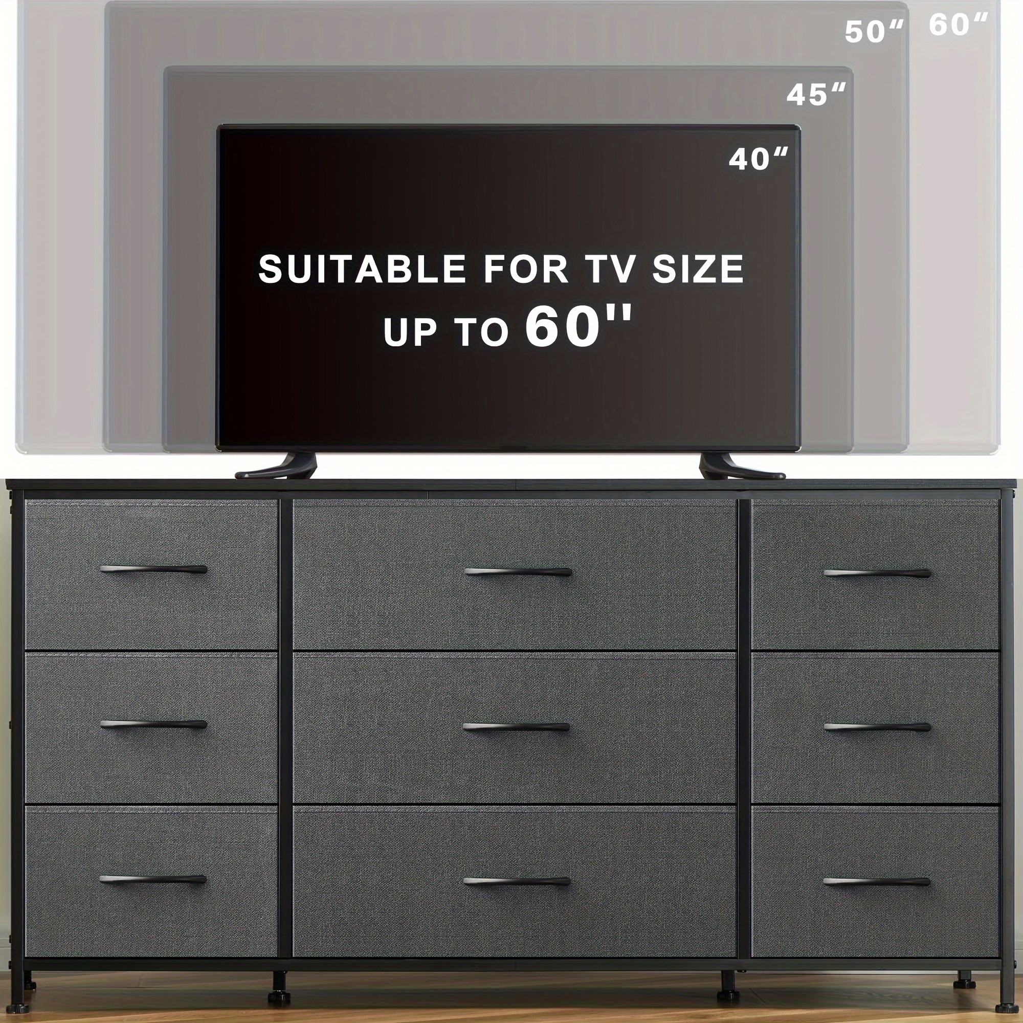 

Dresser Tv Stand With Drawers, Media Console Table For 60 '', With 9 Drawers For Bedroom, Entertainment Center With Sturdy Metal Frame & Wood Top, Living Room, Hallway, Grey
