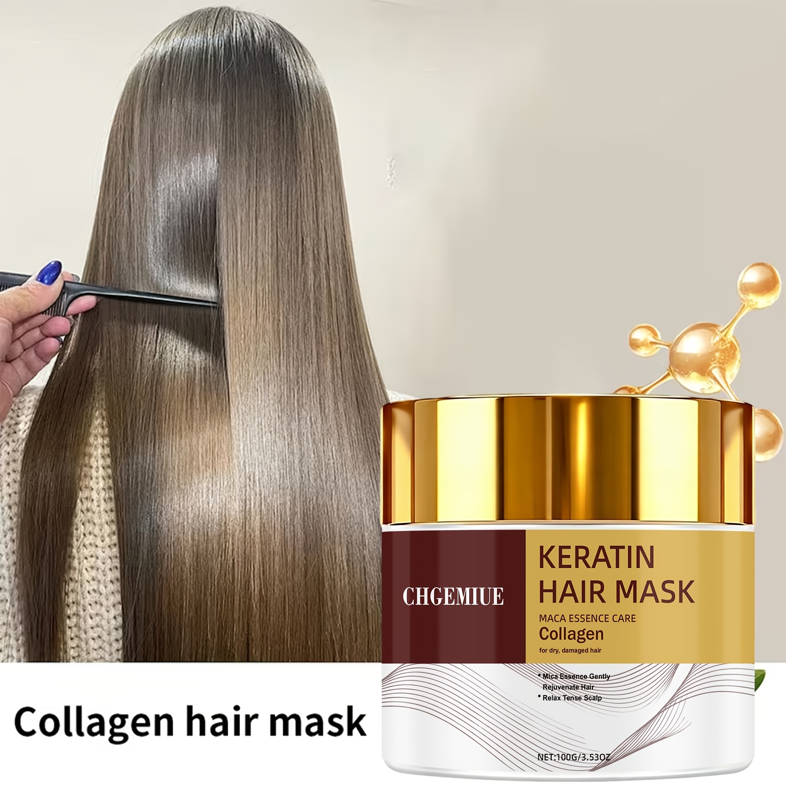 Image of Collagen Moisturizing Hair Mask, Nourishing And Repairing Damaged Dry Split Knotted Hair Mask, Hair Keratin Mask Oil Control Smooth Fluffy Protein Dry Frizz Improvement Root Conditioner