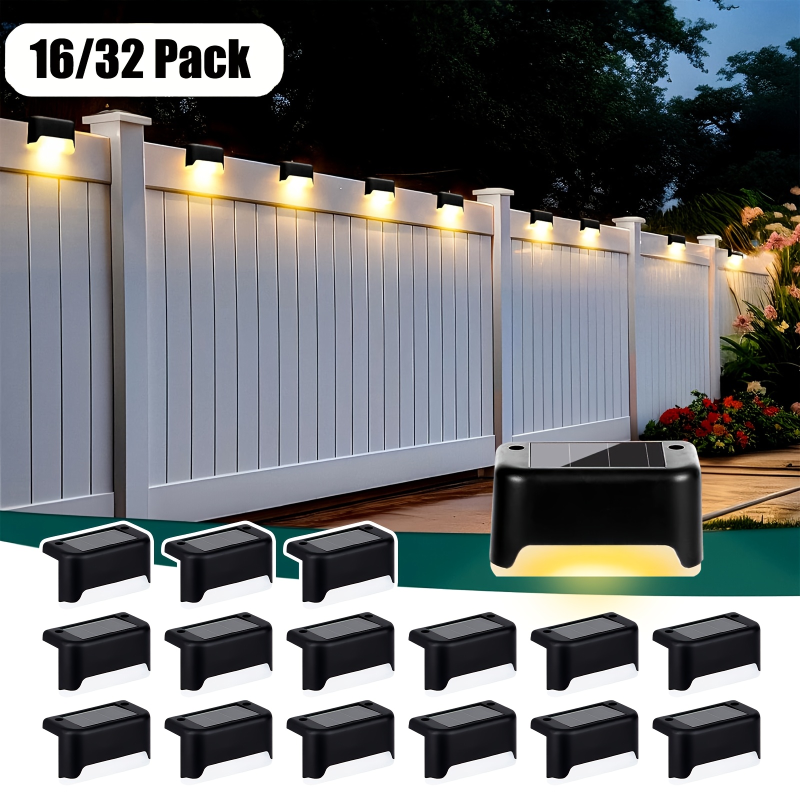 16 32pcs solar powered led deck lights auto on off 12 hours continuous lighting for outdoor stairs fence pathway enhances night safety and   solar step lights outdoor waterproof garden decoration ideal gift