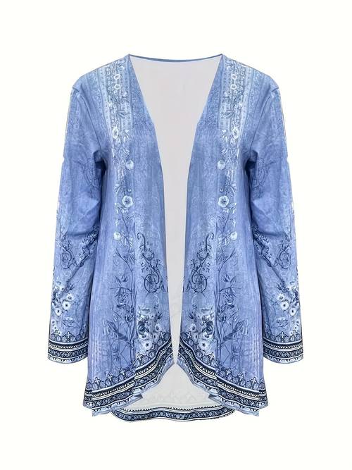 spring and autumn new women floral print cardigan casual long sleeved thin coat