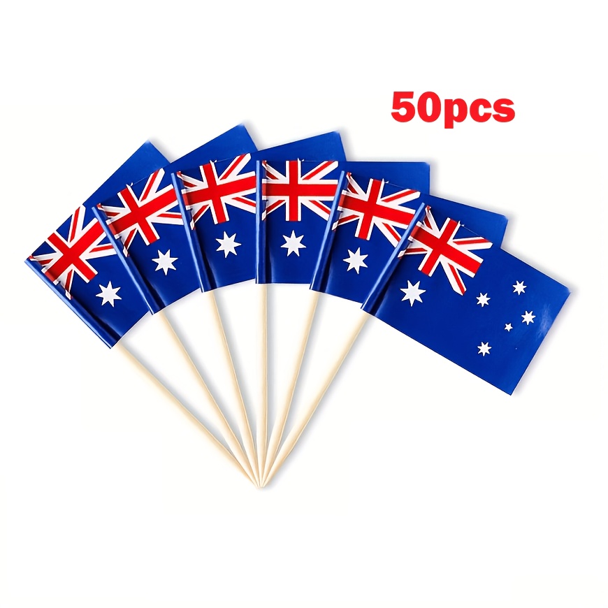TEMU 50pcs, Australian Mini Toothpick Flags, Suitable For Use As Buffet Food Labels, Cheese Labels, Bbq Pizza Appetizer Toothpick Flags, And For ,