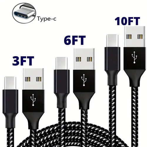 usb type c cable 1pc 3ft 6ft 10ft fast charging 3a rapid charger cable type c to a cable compatible with samsung s9 s8 plus nylon braided fast charging cable for 10 9 8 lg v50 v40 g8 g7