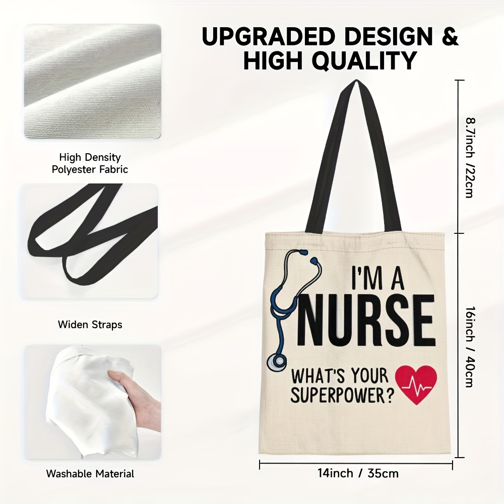 TEMU 1pc Nurse-themed Canvas Tote Bag With "what's Your ?" Print â Large Capacity, Durable Polyester, Work, Shopping, And Appreciation Gifts, Nurse