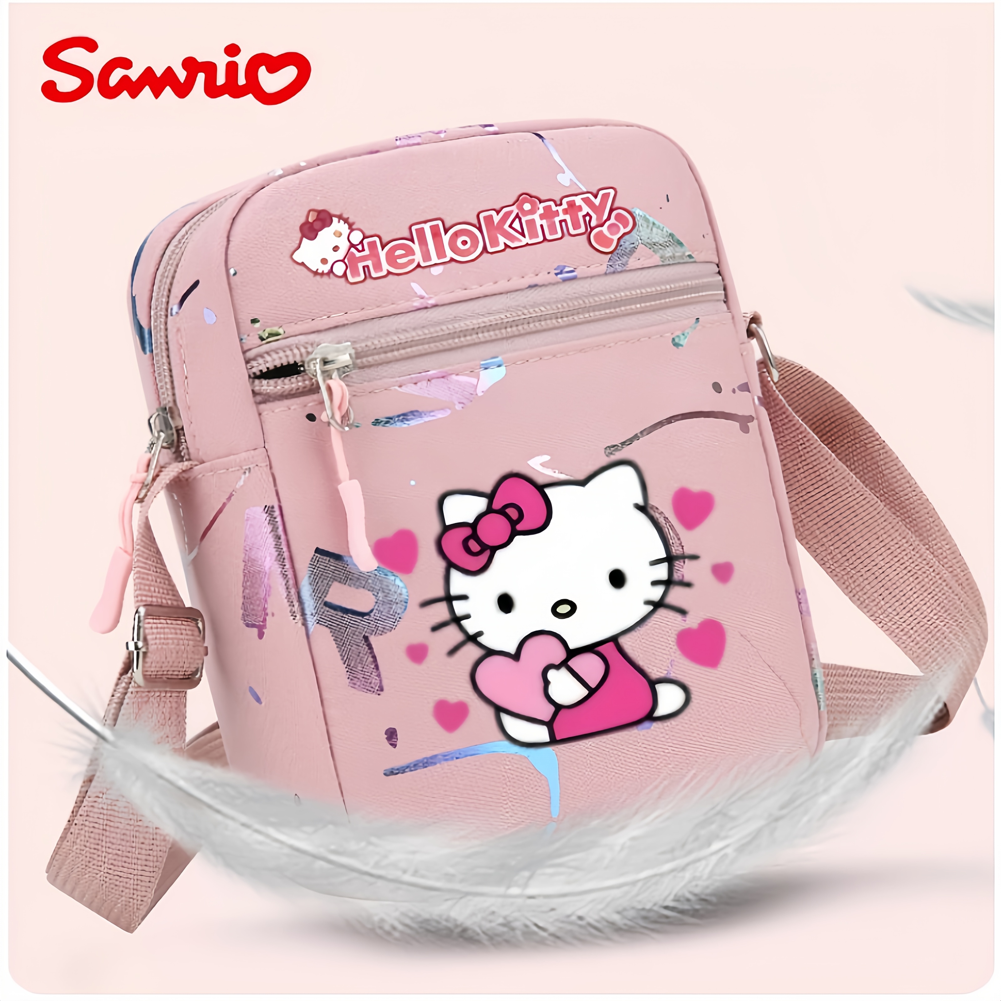 E-shop Authentische Hello Kitty Damen Body Bag, modische lässige Schultertasche mit verstellbarem Riemen, leichte Pendler-Tasche, Mini Tablet- und