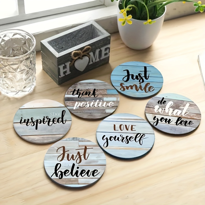 Image of 6pcs Vintage Wooden Coasters - Artistic Insulated Drink Mats, Suitable For Picnics, Camping, Barbecues - Home, Office, Party Decor. For Cafe And Party Decor
