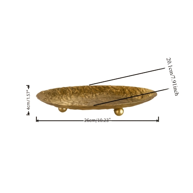 TEMU Handcrafted Storage Tray With Golden Hammering Texture, Three-legged Design Providing Stable Support. An Elegant Combination Of Home Decoration