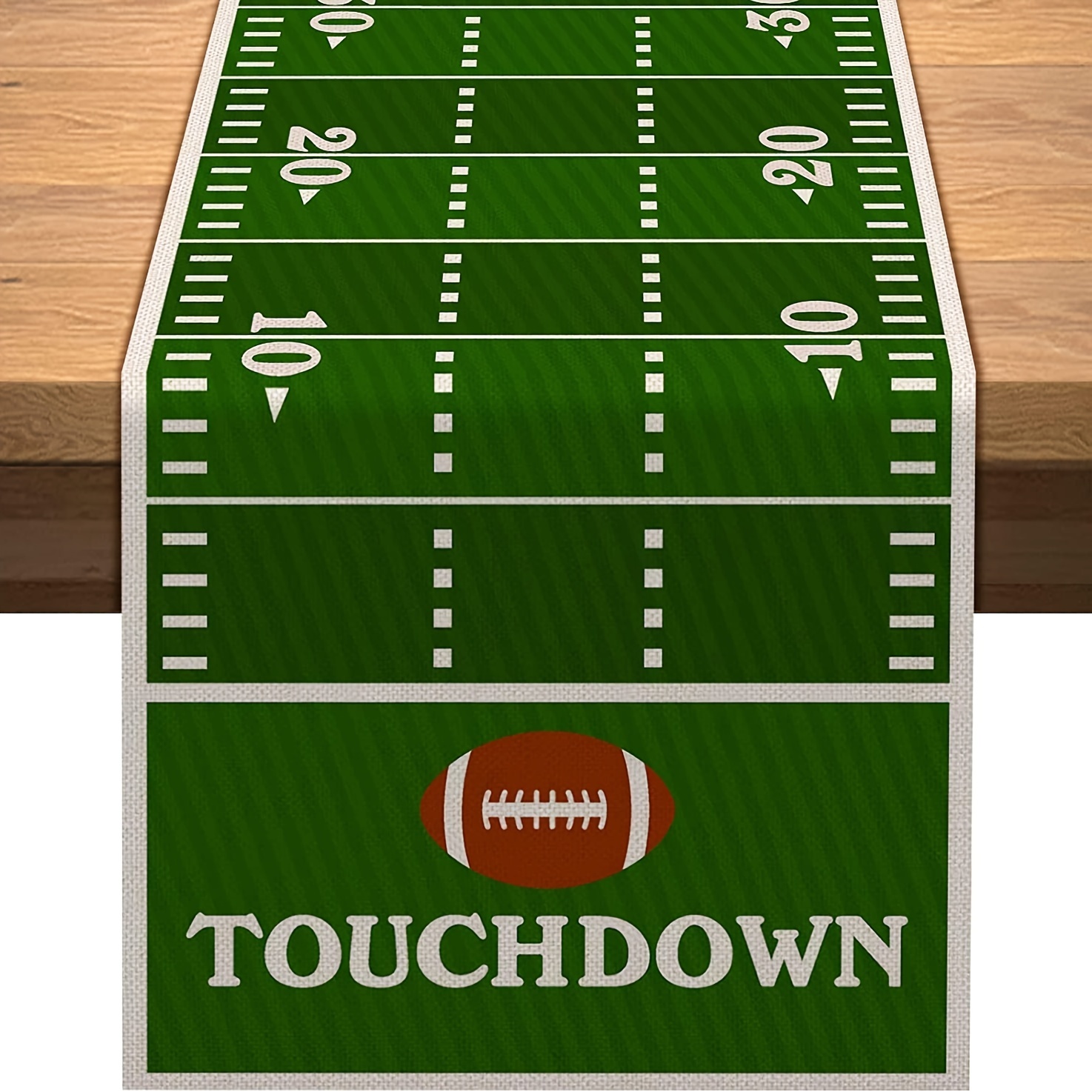 

Football Field Table Runner - Linen Party Decor For Kitchen & Dining Room, Sports Theme Birthday Celebration