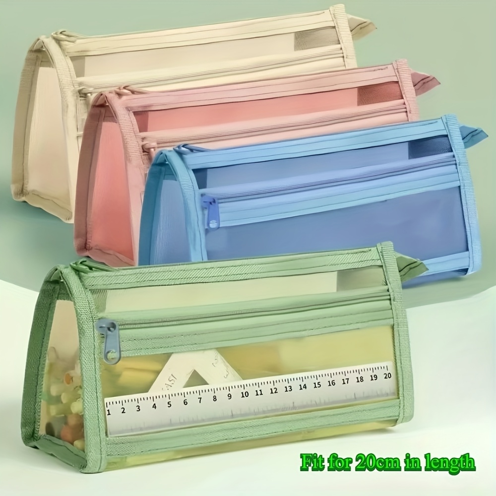 4-pack Colorful Mesh Pencil Cases With Zipper | Large Capacity Double-layer Organizer Pouch | Multifunctional Durable Storage For Stationery And Makeup