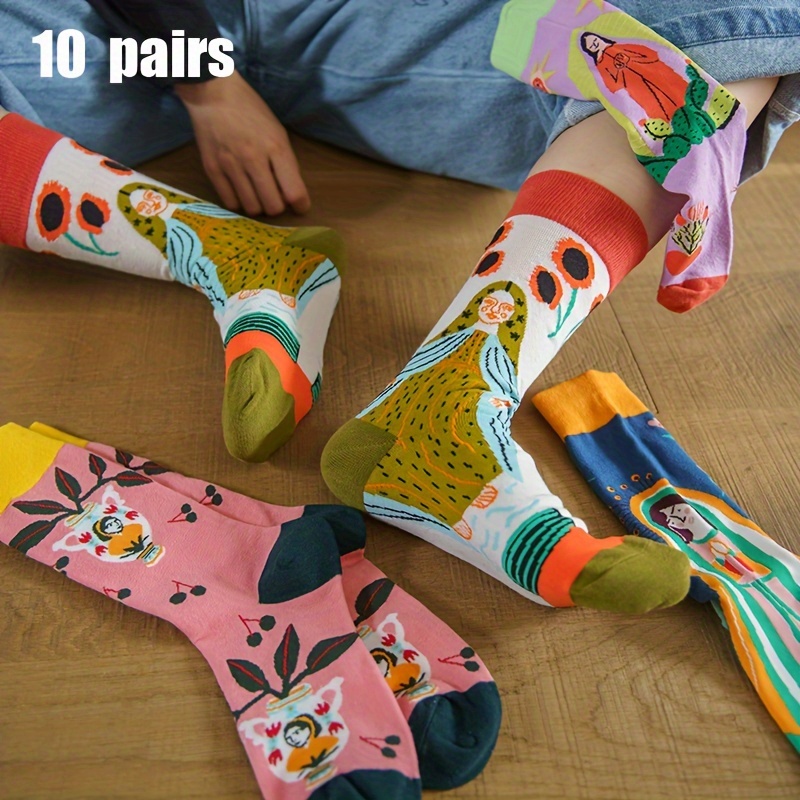 

10 Pairs Of Socks For Autumn And Winter 2024 Long Tube Socks, New Products For Spring Seam Head Couple Socks Pattern Mid Tube Men's Women's Socks Warm Socks Artistic Socks