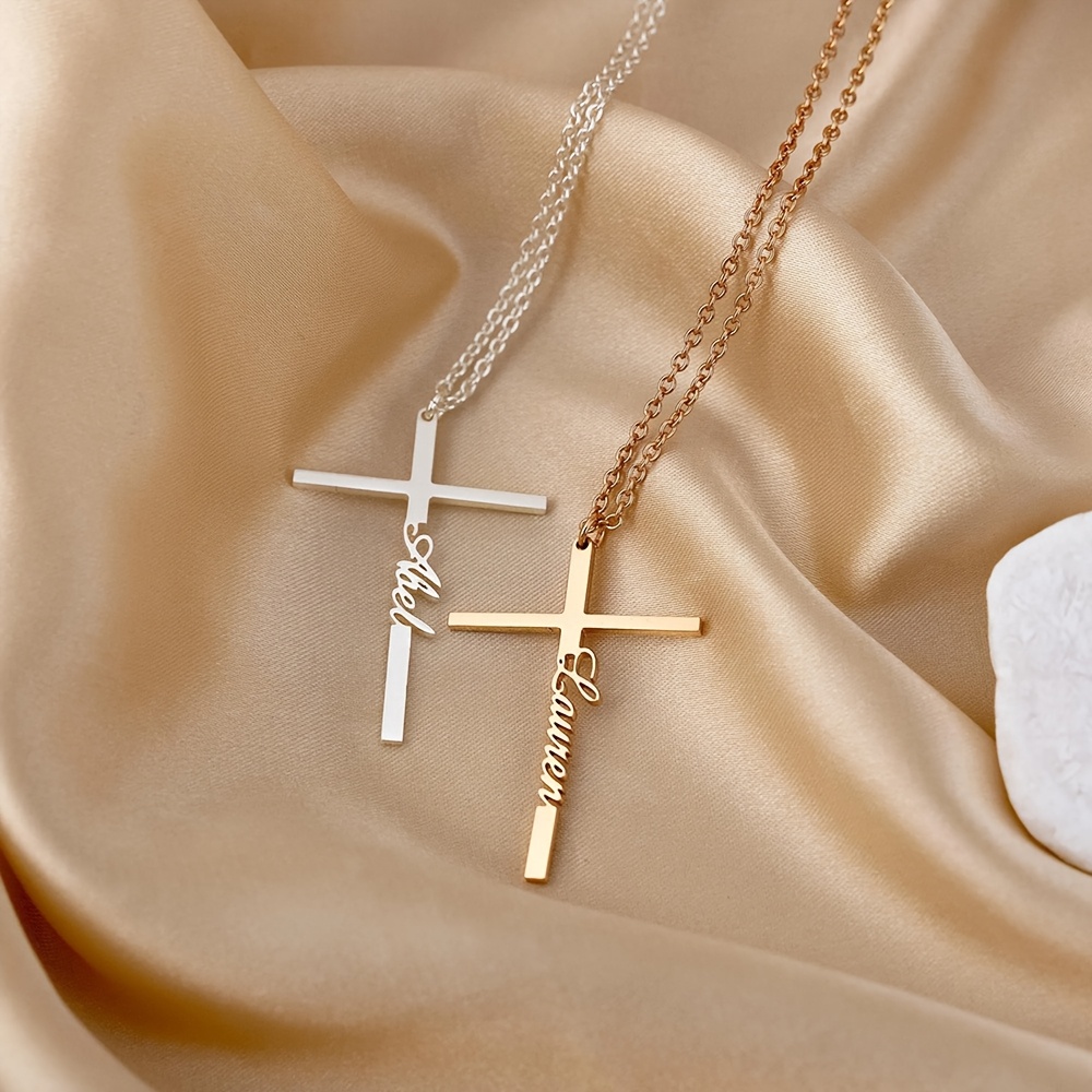 Women's Personalized 18K Gold Plated Cross Name Pendant Necklace