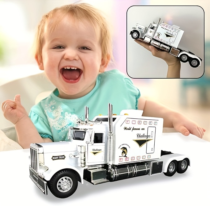 Metal Casting Model Car, Semi-heavy Trailer Toy Car, 1:24 Scale Truck Model, Pull-back Alloy Truck Toy, Perfect Gift For Children Over 6 Years Old, Birthday Gift, Collectible Toy Car Decoration